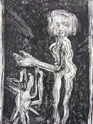 Lucebert - TYPISCHE FIGURATIE / ZW-W ETS / 65x50cm / SIG / 1981 verkocht voor € 150!