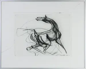 Jon Gardella - Set van twee werken - Houtskool op papier, Paarden - Ingelijst kopen? Bied vanaf 60!