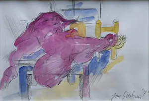Jan Sierhuis - Houtskool en aquarel op papier: 'Liggend naakt' (1971). kopen? Bied vanaf 180!