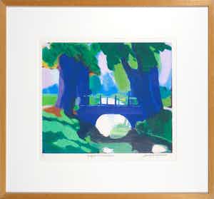 Jentsje Popma - Zeefdruk, Bruggetje bij Giessendam - Ingelijst verkocht voor € 80!