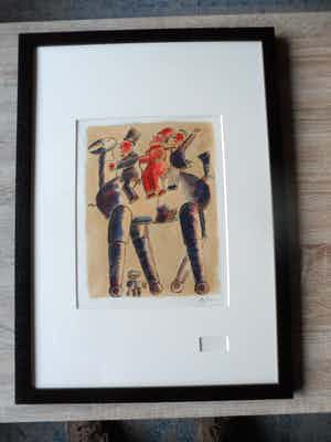 Franz Borghese - Aquatint etsen. Titel "Cavallo meccanico". verkocht voor € 175!