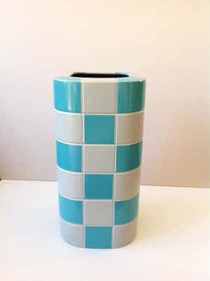 Rosenthal - Jan van der Vaart Grote Schaakbord Vaas turquoise/grijs porselein verkocht voor € 89!