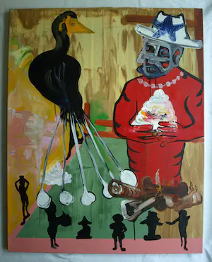 Joop Stoop - Olieverf op doek, Man met Raaf – 100 x 80 cm kopen? Bied vanaf 50!