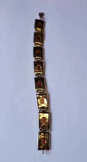 Ambachtelijke prachtige goudbruin amber sterling zilveren schakel armband kopen? Bied vanaf 125!