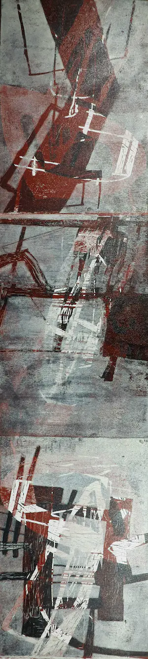 Regina Reim - Linosnede op doek, Abstracte compositie - Ingelijst (Zeer groot) kopen? Bied vanaf 1!