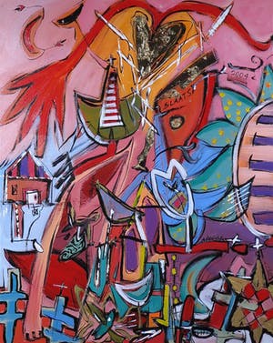 Miriam Slaats - Acryl op doek, 't Is de koestering van het kind - Ingelijst (Groot) kopen? Bied vanaf 450!