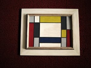 Pjotr van Oorschot - Geometrische Hout en Acrylverf Collage "Hommage a de Stijl" gesigneerd kopen? Bied vanaf 40!