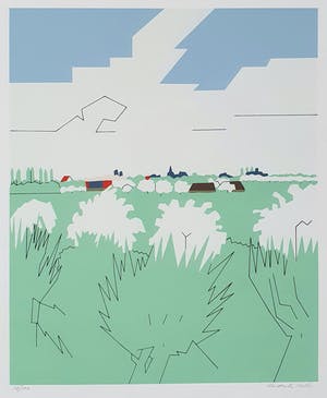 Hendrik Valk - Litho: Huizen in landschap (Ingelijst) kopen? Bied vanaf 150!
