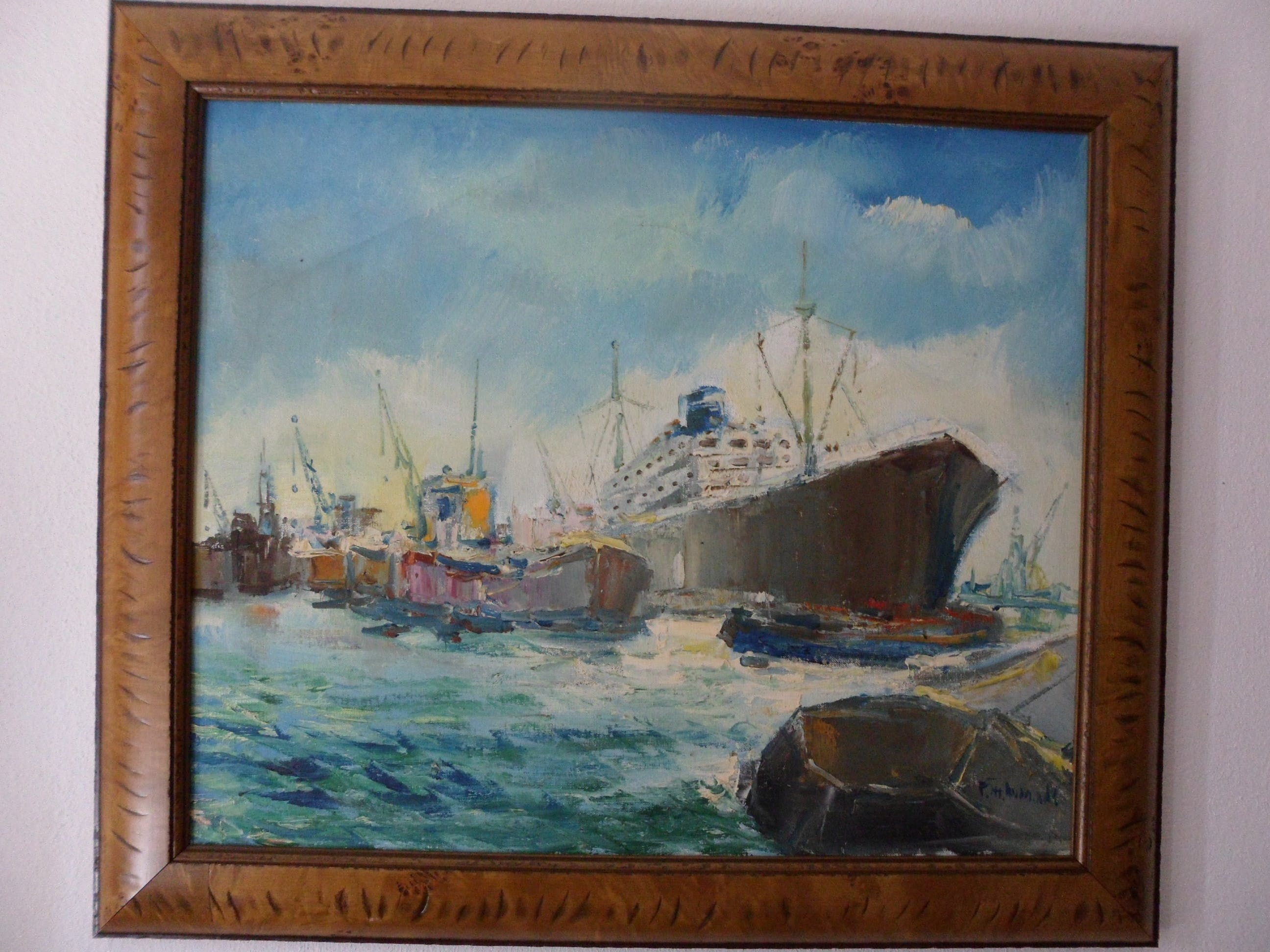 Bob Immink - Petrus Theodorus (Bob) Immink (1930-1989), olieverf op doek. Havengezicht kopen? Bied vanaf 200!