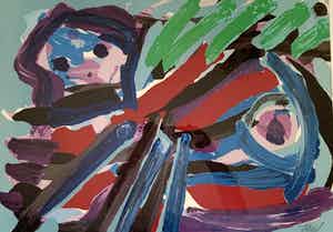 Karel Appel - Another blue head again verkocht voor € 350!