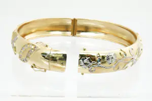 1-  Grote & fraai bewerkte 14krt bi-color gouden armband - Arabische motieven kopen? Bied vanaf 430!