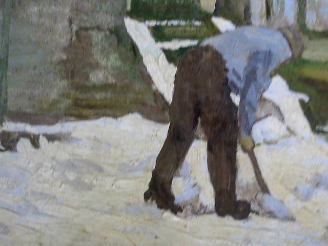 Niet of onleesbaar gesigneerd - oud olieverf "Amsterdam de Jordaan - man ruimt sneeuw" ongesigneerd kopen? Bied vanaf 1!