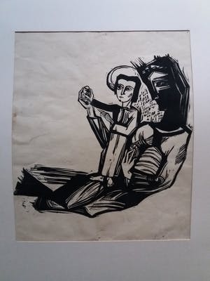 Julo Levin - houtsnede van een Madonna / moeder met kind kopen? Bied vanaf 15!