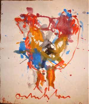 Anton Heyboer - De oervogel .Mooie kleurige krachtige schildering . verkocht voor € 250!