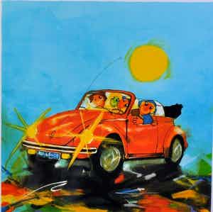 Ad Verstijnen - Kleurenzeefdruk KEVER-CABRIO Handgesigneerd--GROOT!! verkocht voor € 110!