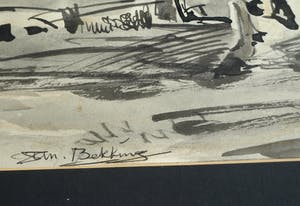 Daniel Wilhelm Bekking - Ingelijste aquarel / gewassen inkt , De ploeger kopen? Bied vanaf 1!