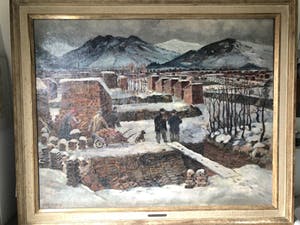 Dora Brandenburg-Polster - Het stapelen van de turf in winter, Olieverf op Doek, Ingelijst - Groot werk! kopen? Bied vanaf 299!