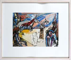 Rachid Ben Ali - Inkt en aquarel op papier, Moeder en kind - Ingelijst verkocht voor € 1!