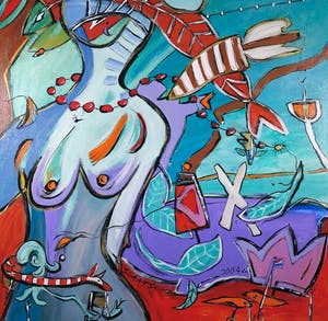 Miriam Slaats - Acryl op doek, Intuïtief 'n vrouw zijn (Groot) kopen? Bied vanaf 300!