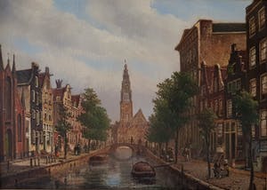 Oene Romkes de Jongh - zicht op Groenburgwal en Zuiderkerk te Amsterdam. kopen? Bied vanaf 1995!