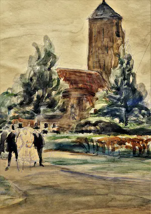 Charles J. Kemper - Grote in 1964 gemaakte aquarel "Bruiloft in het dorp" gesigneerd kopen? Bied vanaf 1!