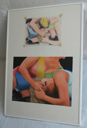 Kees Gerritse - Acrylverf + potlood, The Fabulous Moolah – 1986 – Ingelijst, 71 x 51 cm. kopen? Bied vanaf 170!