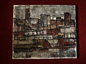 Frans Storm - Indrukwekkend 1967 Expressionistisch Olieverf "Industrieel / Havengezicht" gesig kopen? Bied vanaf 89!