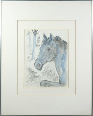 Margot Hudig-Heldring - Gemengde techniek op papier, Paardenportret - Ingelijst kopen? Bied vanaf 1!