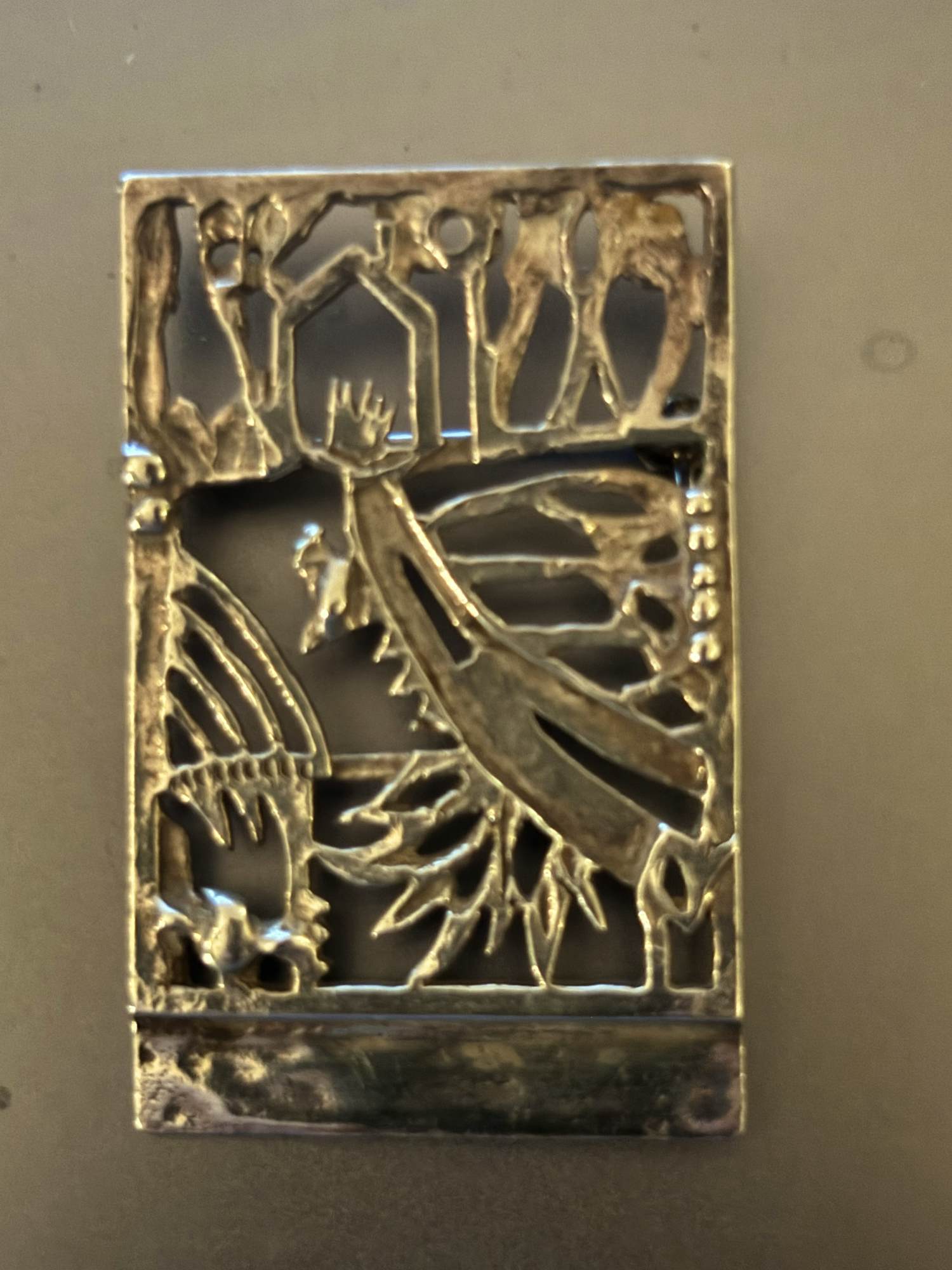 Jeroen Krabbé - Zilveren design broche/hanger 'Vogelxang' verkocht voor € 50!