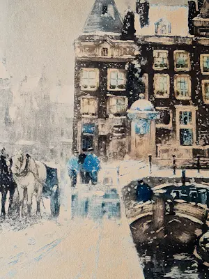 Henry Cassiers - Grote ca. 1910 Ets & Aquatint "winters Amsterdam rokin met beurspoortje" kopen? Bied vanaf 57!