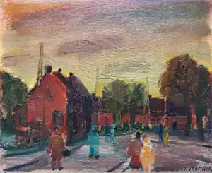 Alfons Vermeir - Stadsgezicht, olieverf op doek (netjes ingelijst) vendu pour 110€ !