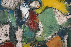 Mart Min - Olieverf op jute, Abstracte compositie - Ingelijst kopen? Bied vanaf 350!