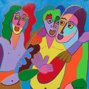 Twan de Vos - Acryl op doek, Happy trio kopen? Bied vanaf 1!