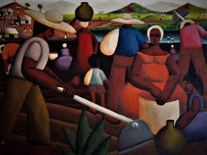 Niet of onleesbaar gesigneerd - Brazilie Naïeve Kunst "Boeren op het land bij de Iguaçu rivier" gesigneerd kopen? Bied vanaf 10!