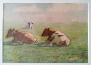 Evert Rabbers - Koeien in het gras. verkocht voor € 85!