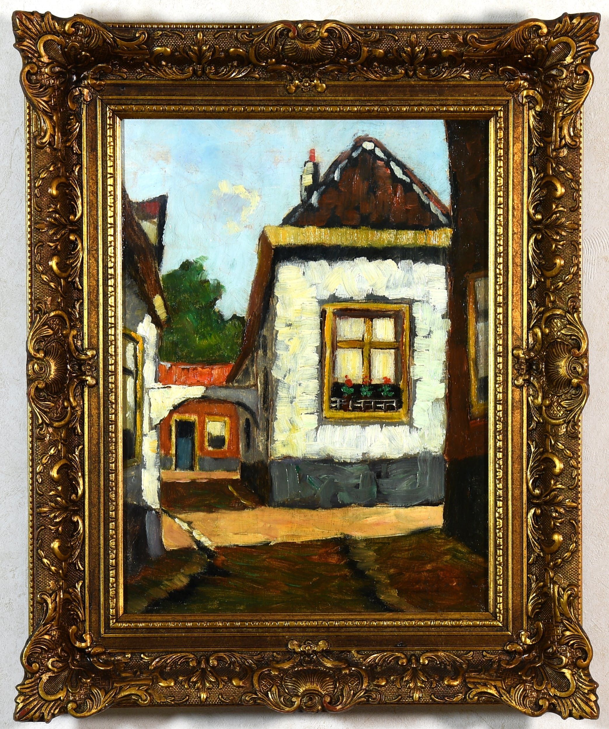 Adriaan Terhell - (1863-1949) - "Oud Woonhuis met Bloemen in Venster"-olieverf op doek-gesigneerd. verkocht voor € 70!