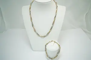 84- Sierlijke 14 Krt bi-color gouden SET (collier & armband) - fantasie schakel kopen? Bied vanaf 590!