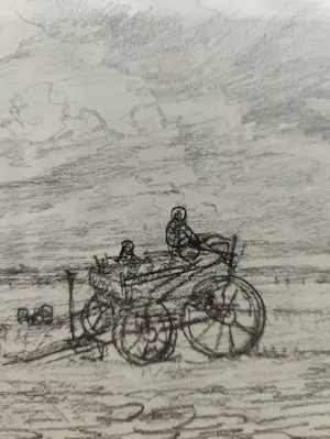 Hendrik Willem Mesdag - Originele schets "Op het Land" - Houtskooltekening kopen? Bied vanaf 750!