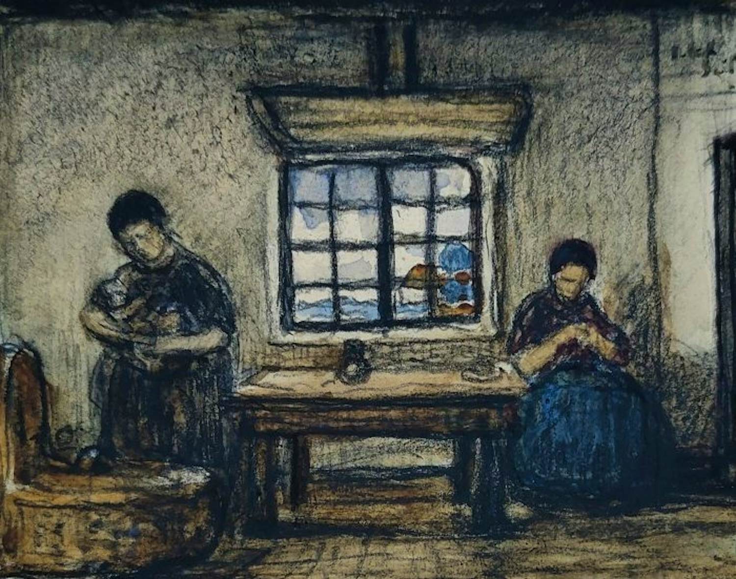 Jakob Smits - Gesigneerde tekening / aquarel - Figuren in een interieur kopen? Bied vanaf 50!