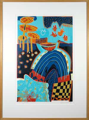 Diana van Hal - Linosnede, Fishing - Ingelijst verkocht voor € 40!