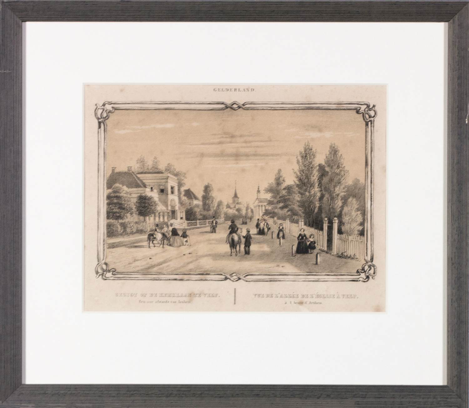 Frederik Lodewijk Huygens - Litho, Gezigt op de Kerklaan te Velp - Ingelijst kopen? Bied vanaf 20!