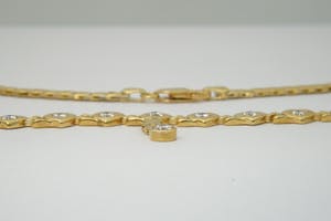 1218 - Fraai gouden (14 kt) & diamanten (2.00ct) hartjes-model "Foxtail" collier kopen? Bied vanaf 760!