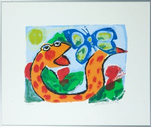 John Lie a Fo - Zeefdruk, Papillion Blu et serpent - Ingelijst kopen? Bied vanaf 35!