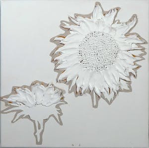 Arjan van Arendonk - Gemengde techniek op doek, Two Sunflowers II - Ingelijst kopen? Bied vanaf 1!