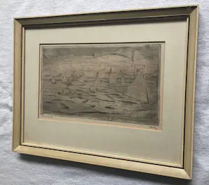 Herman Bieling - Ingelijste ets , Bergsche Plas, Rotterdam – Lijst, 28 x 37 cm. – ca. 1920 kopen? Bied vanaf 60!