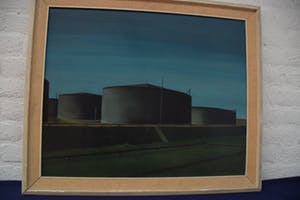 Rinus Rutjes - Landschap met tanks - olieverf op papier - BKR Den Haag kopen? Bied vanaf 20!