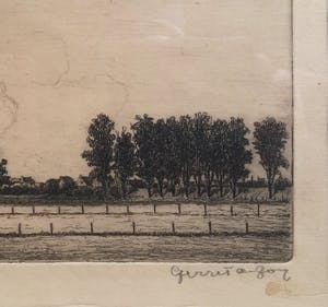 Gerrit de Jong - 'De Maas' - ets - rivierenlandschap in lijst kopen? Bied vanaf 1!