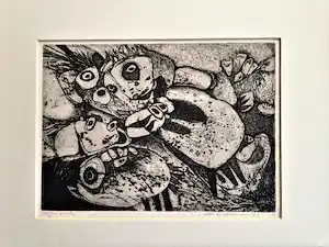 Hans van Draanen - Fraaie 1964 - eigen druk - zwart wit ETS "figuren" potloodgesigneerd verkauft für € 110!