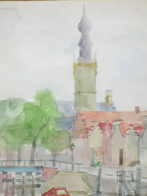 Jos van den Berg - Haven- en stadsgezicht van Veere - Aquarellen kopen? Bied vanaf 50!