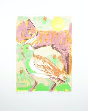 Xandra Donders - Litho, Leeuwenpaar - Ingelijst kopen? Bied vanaf 1!